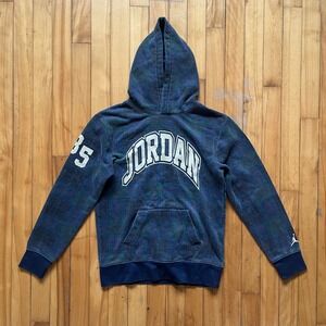 Kids Jordan Plaid Hoodie Sweatshirt Blue Green Youth Size Large 12 /3 Years